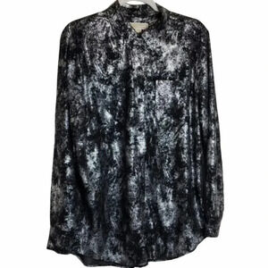 Michael Michael Kors L Sheer black metallic silver‎ button down shirt top Retro